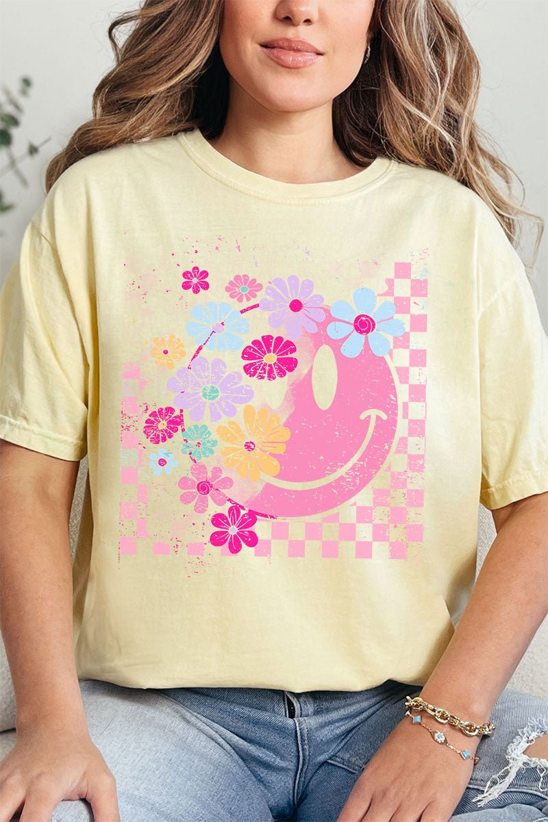 Floral Blooms Smile Comfort Colors Adult Ring - Spun Cotton Tee - Wholesale Accessory Market