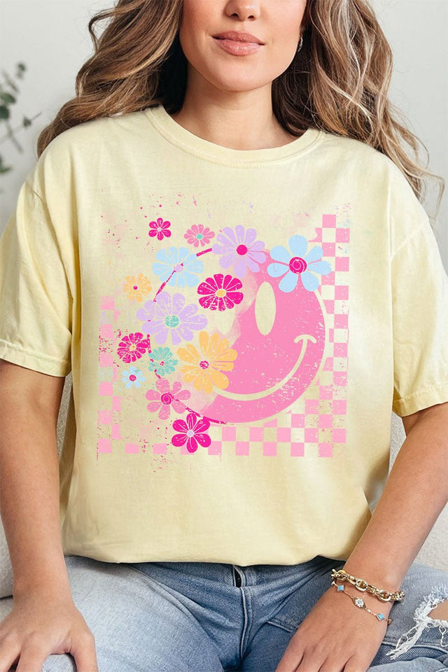 Floral Blooms Smile Comfort Colors Adult Ring - Spun Cotton Tee - Wholesale Accessory Market