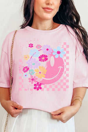 Floral Blooms Smile Comfort Colors Adult Ring - Spun Cotton Tee - Wholesale Accessory Market