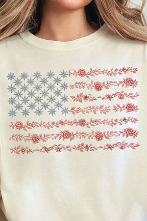 Floral United States Flag Comfort Colors Adult Ring - Spun Cotton Tee - Wholesale Accessory Market