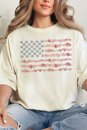 Floral United States Flag Comfort Colors Adult Ring - Spun Cotton Tee - Wholesale Accessory Market