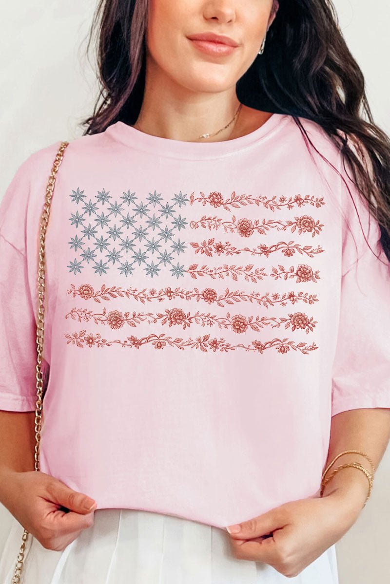Floral United States Flag Comfort Colors Adult Ring - Spun Cotton Tee - Wholesale Accessory Market