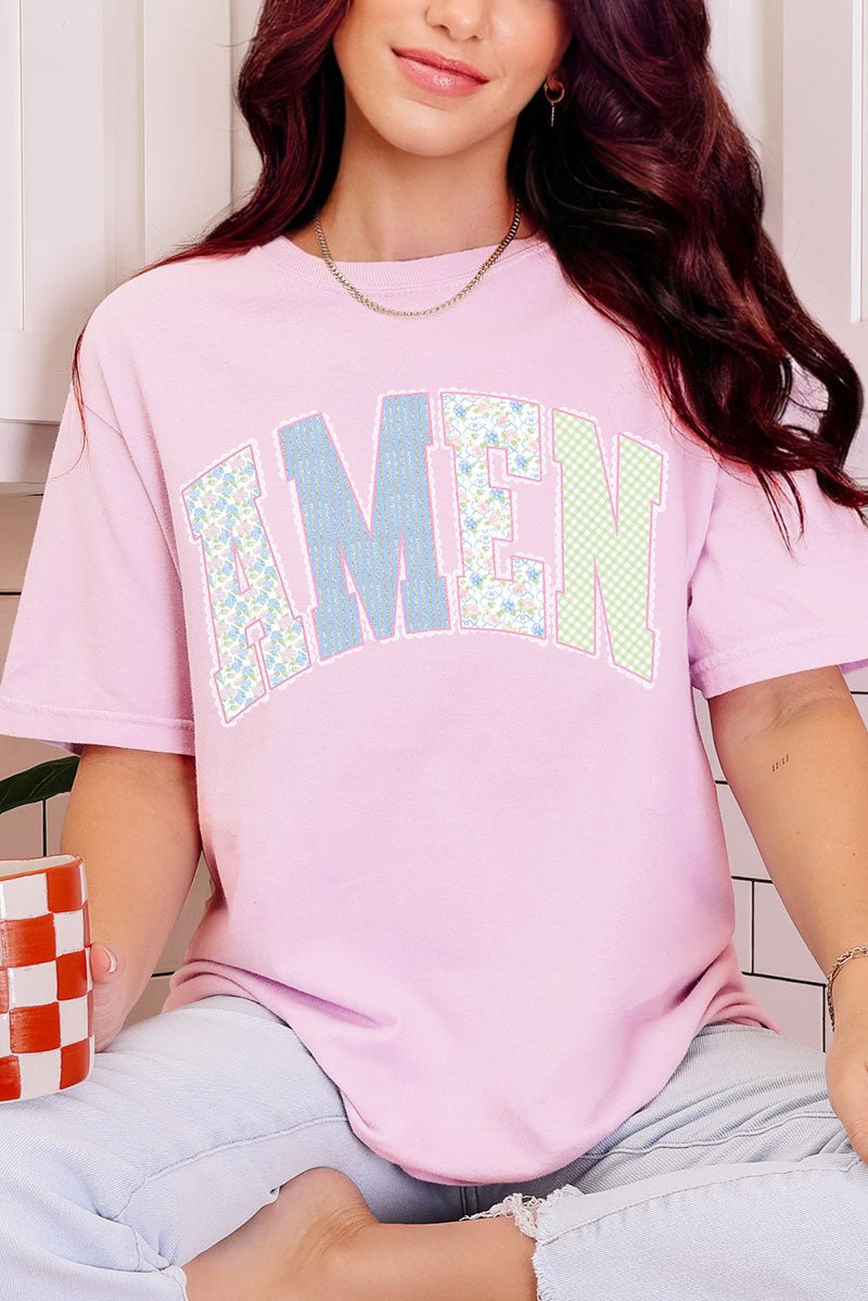 Garden Gingham Amen Comfort Colors Adult Ring - Spun Cotton Tee - Wholesale Accessory Market