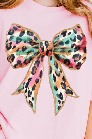 Glitzy Leopard Bow Comfort Colors Adult Ring - Spun Cotton Tee - Wholesale Accessory Market
