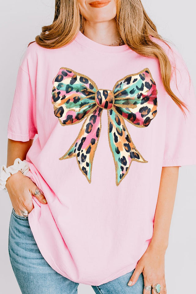 Glitzy Leopard Bow Comfort Colors Adult Ring - Spun Cotton Tee - Wholesale Accessory Market