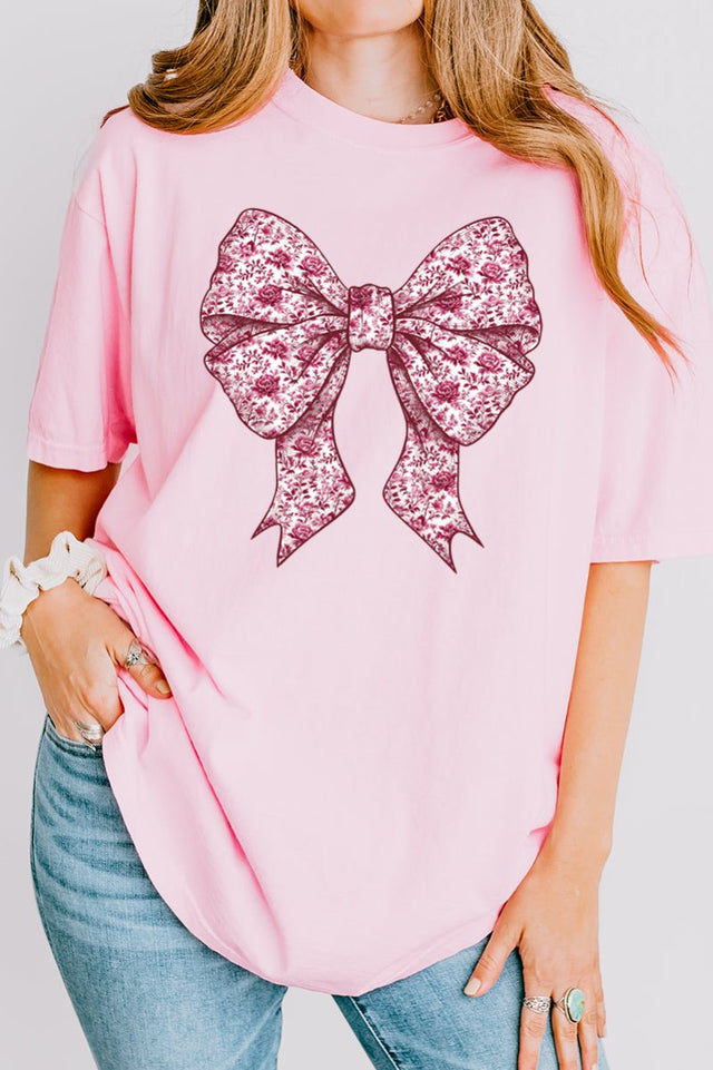 Magenta Chinoiserie Bow Comfort Colors Adult Ring - Spun Cotton Tee - Wholesale Accessory Market