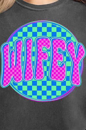 Neon Checkered Wifey Comfort Colors Adult Ring - Spun Cotton Tee - Wholesale Accessory Market