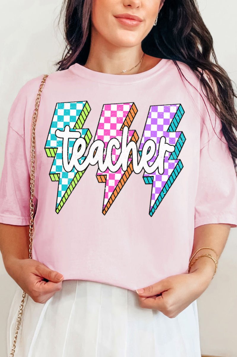 Neon Lightning Teacher Comfort Colors Adult Ring - Spun Cotton Tee - Wholesale Accessory Market
