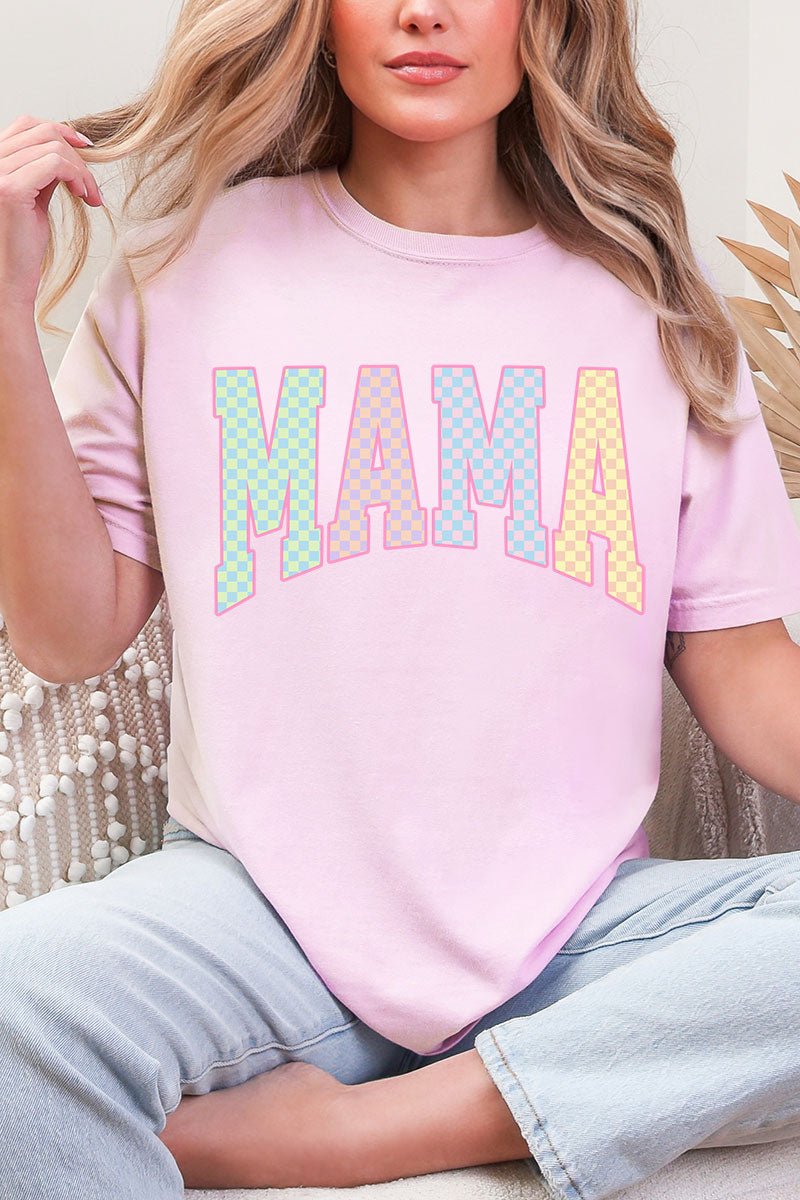 Pastel Checkered Mama Comfort Colors Adult Ring - Spun Cotton Tee - Wholesale Accessory Market