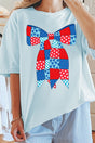 Patchwork Patriotic Bow Comfort Colors Adult Ring - Spun Cotton Tee - Wholesale Accessory Market