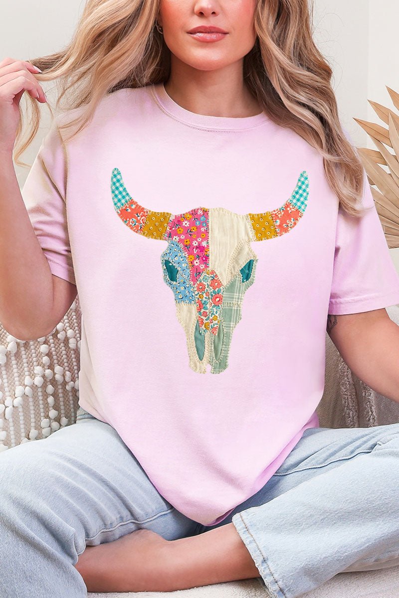 Patchwork Steer Head Comfort Colors Adult Ring - Spun Cotton Tee - Wholesale Accessory Market
