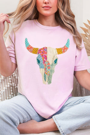 Patchwork Steer Head Comfort Colors Adult Ring - Spun Cotton Tee - Wholesale Accessory Market