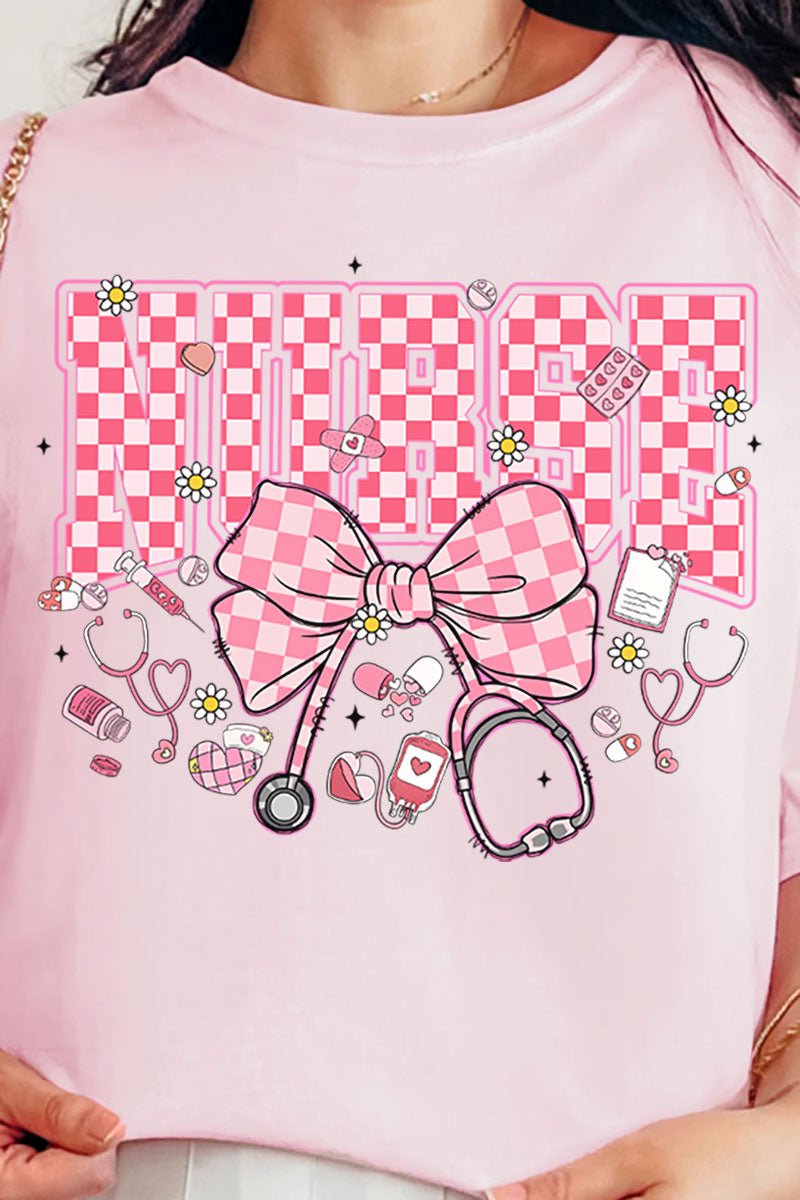 Pink Checkered Nurse Life Comfort Colors Adult Ring - Spun Cotton Tee - Wholesale Accessory Market