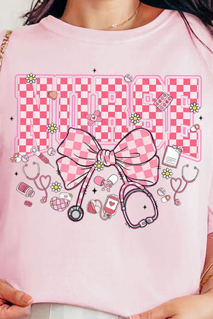 Pink Checkered Nurse Life Comfort Colors Adult Ring - Spun Cotton Tee - Wholesale Accessory Market