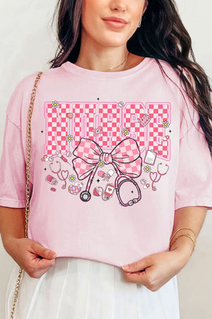 Pink Checkered Nurse Life Comfort Colors Adult Ring - Spun Cotton Tee - Wholesale Accessory Market