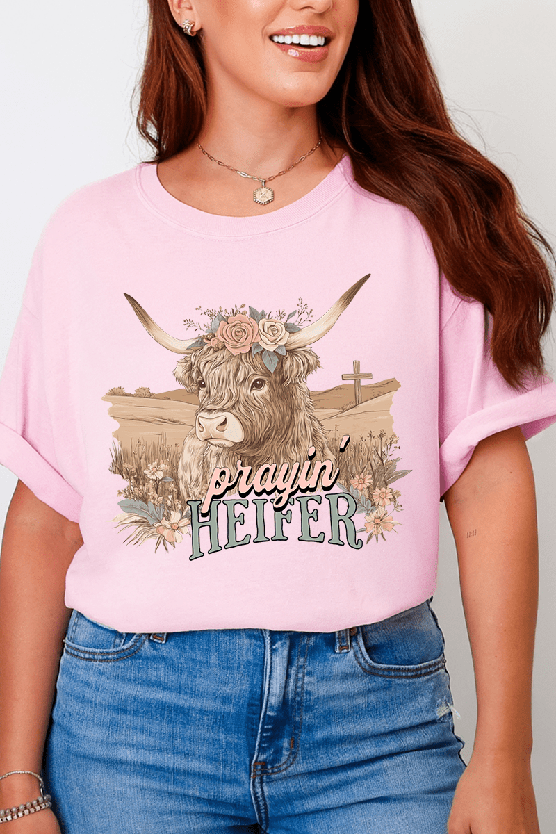 Prayin' Heifer Comfort Colors Adult Ring - Spun Cotton Tee - Wholesale Accessory Market