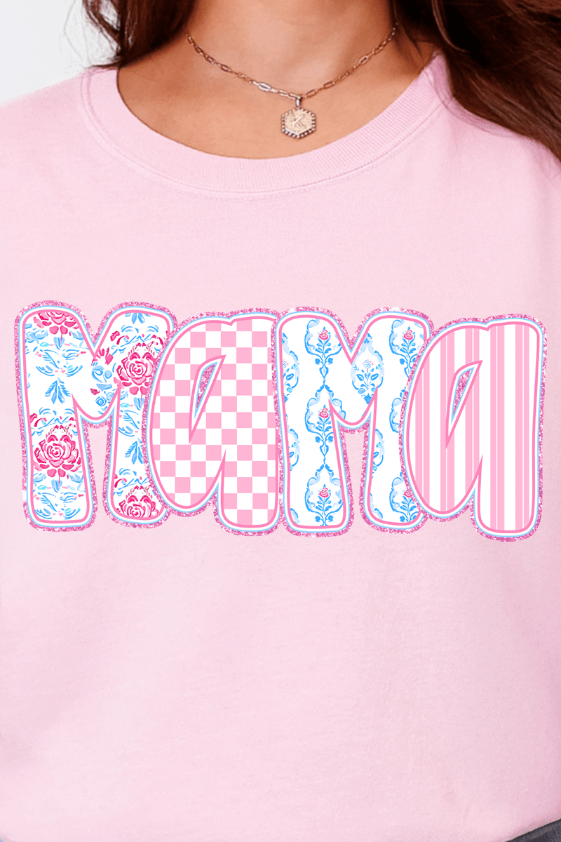 Preppy Pink And Blue Mama Comfort Colors Adult Ring - Spun Cotton Tee - Wholesale Accessory Market