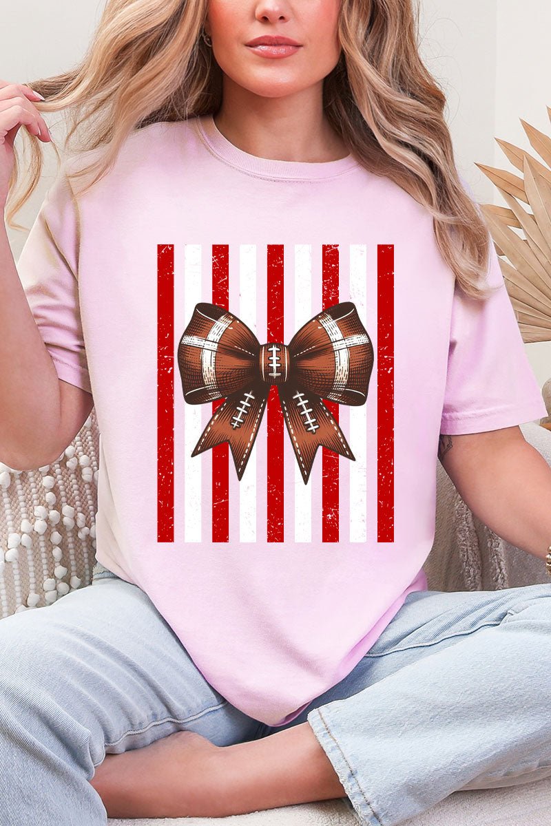 Red & White Varsity Bow Comfort Colors Adult Ring-Spun Cotton Tee - Wholesale Accessory Market