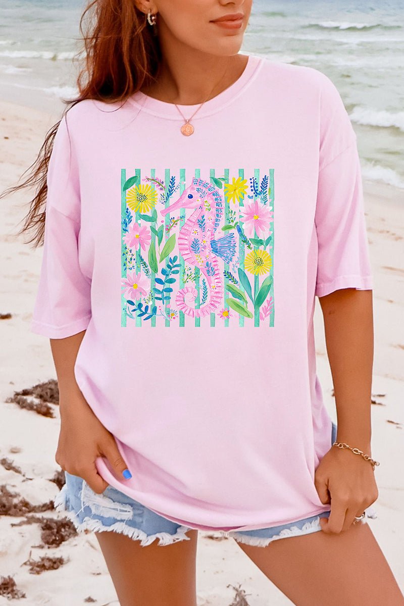 Seahorse Coastal Garden Comfort Colors Adult Ring - Spun Cotton Tee - Wholesale Accessory Market