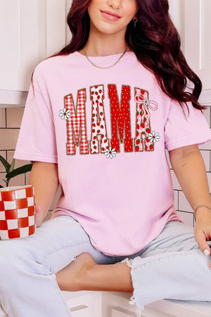 Strawberry Gingham Mama Comfort Colors Adult Ring - Spun Cotton Tee - Wholesale Accessory Market