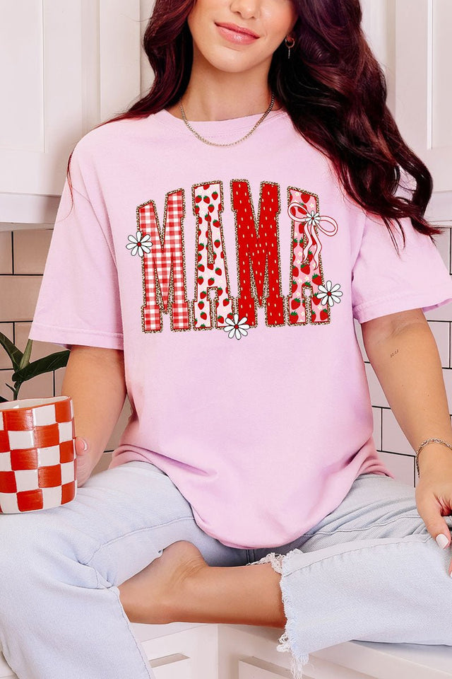 Strawberry Gingham Mama Comfort Colors Adult Ring - Spun Cotton Tee - Wholesale Accessory Market