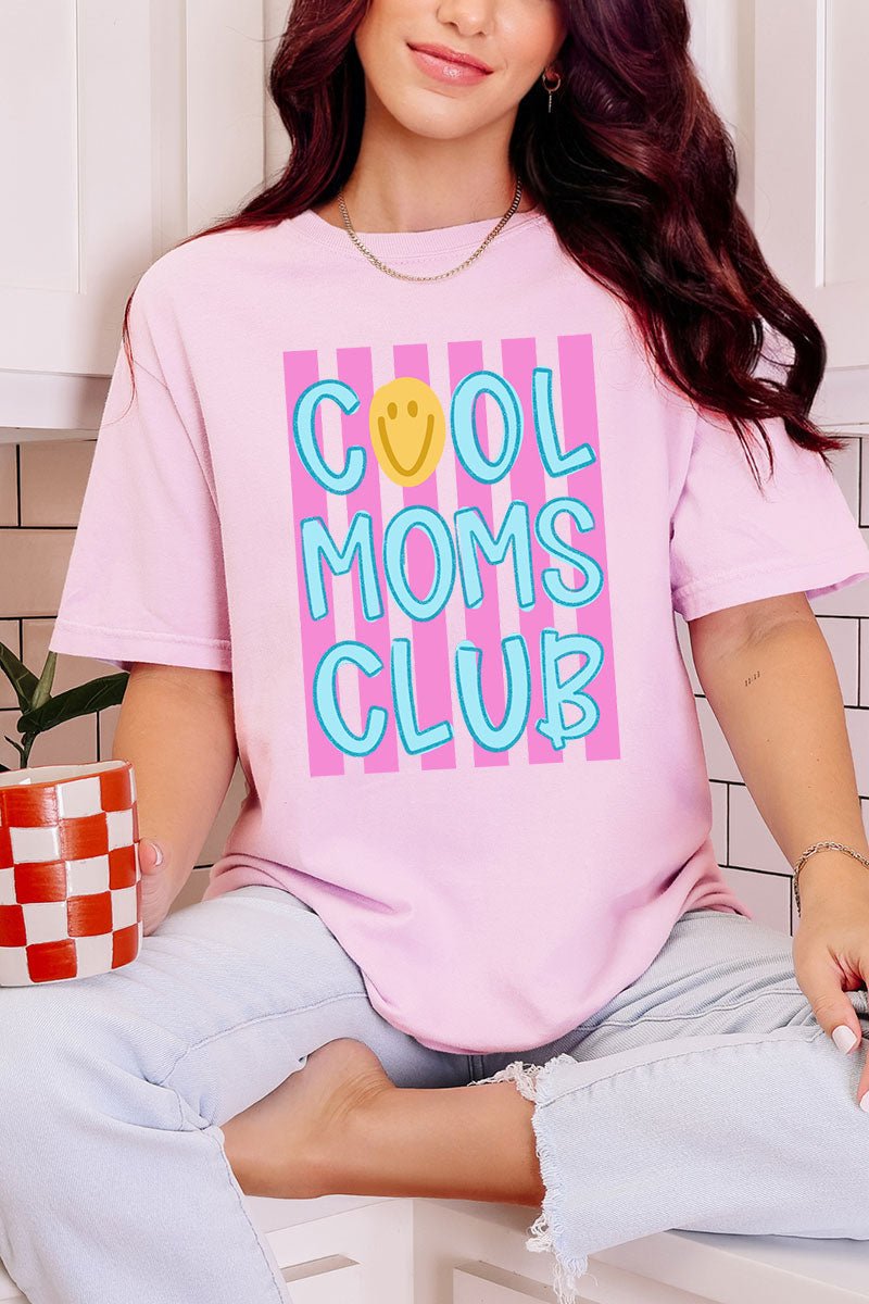 Striped Happy Cool Moms Club Comfort Colors Adult Ring - Spun Cotton Tee - Wholesale Accessory Market