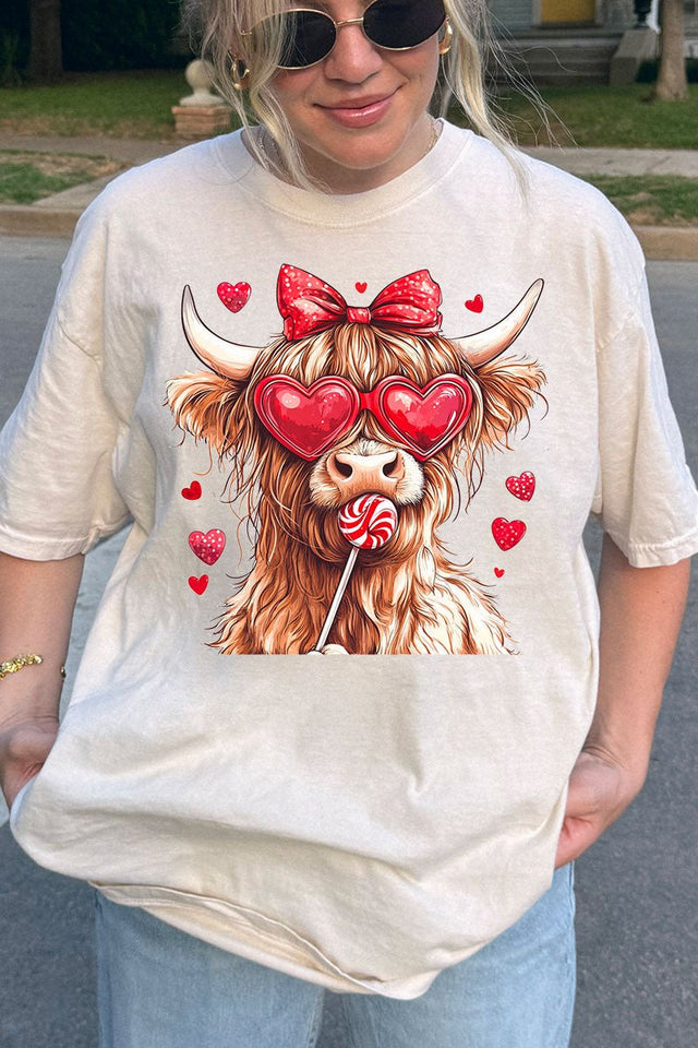 Sucker For Love Highland Cow Comfort Colors Adult Ring - Spun Cotton Tee - Wholesale Accessory Market