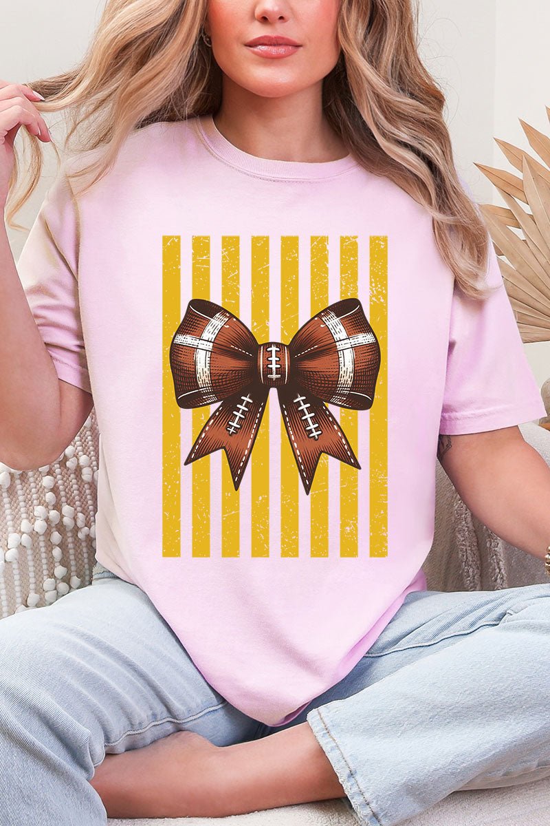 Yellow Gold Varsity Bow Comfort Colors Adult Ring-Spun Cotton Tee - Wholesale Accessory Market