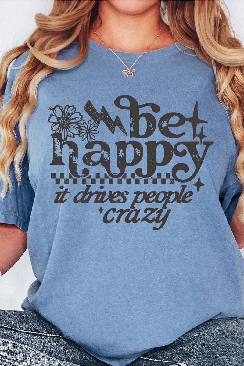 Black Be Happy Comfort Colors Adult Ring-Spun Cotton Tee - Wholesale Accessory Market
