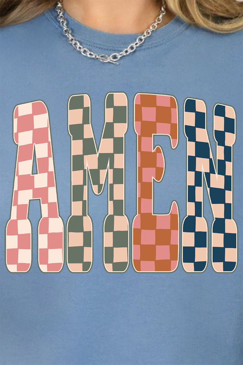 Checkered Amen Comfort Colors Adult Ring - Spun Cotton Tee - Wholesale Accessory Market
