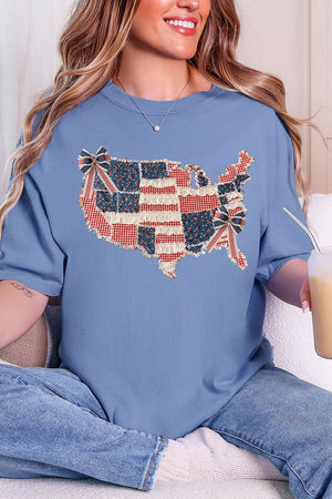 Faux Patchwork USA Map Comfort Colors Adult Ring - Spun Cotton Tee - Wholesale Accessory Market