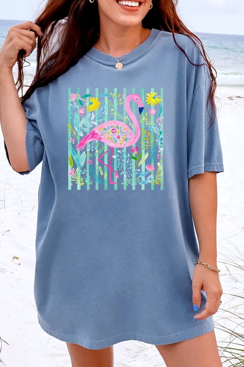 Flamingo Coastal Garden Comfort Colors Adult Ring - Spun Cotton Tee - Wholesale Accessory Market
