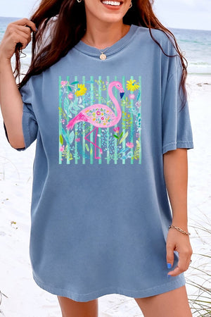 Flamingo Coastal Garden Comfort Colors Adult Ring - Spun Cotton Tee - Wholesale Accessory Market