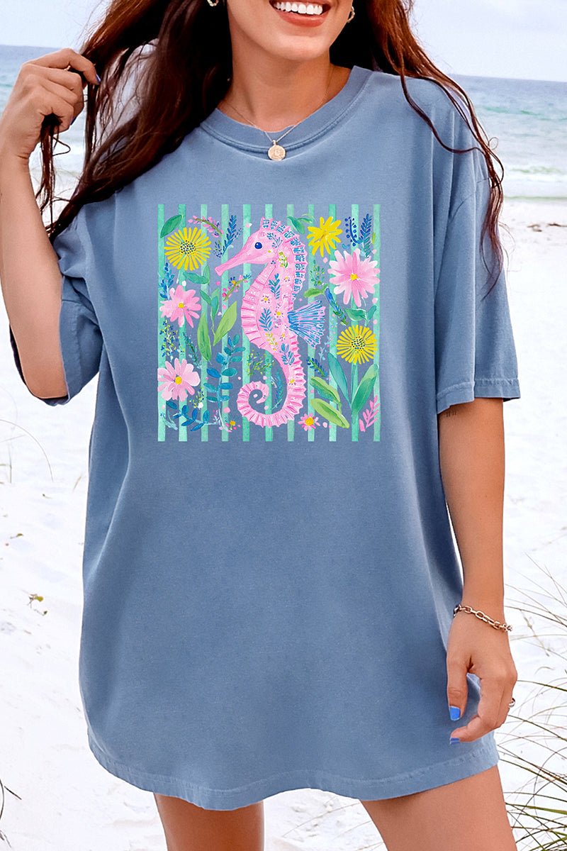 Seahorse Coastal Garden Comfort Colors Adult Ring - Spun Cotton Tee - Wholesale Accessory Market