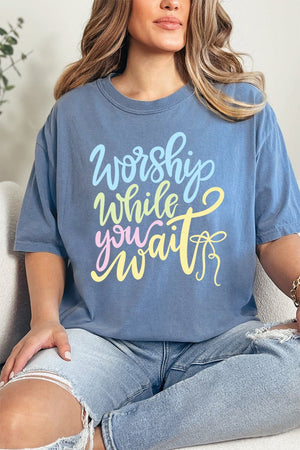 Worship While You Wait Comfort Colors Adult Ring - Spun Cotton Tee - Wholesale Accessory Market