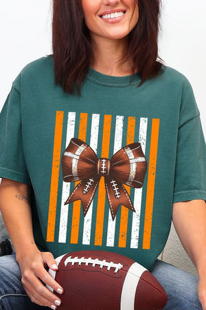 Fiery Orange & White Varsity Bow Comfort Colors Adult Ring-Spun Cotton Tee - Wholesale Accessory Market