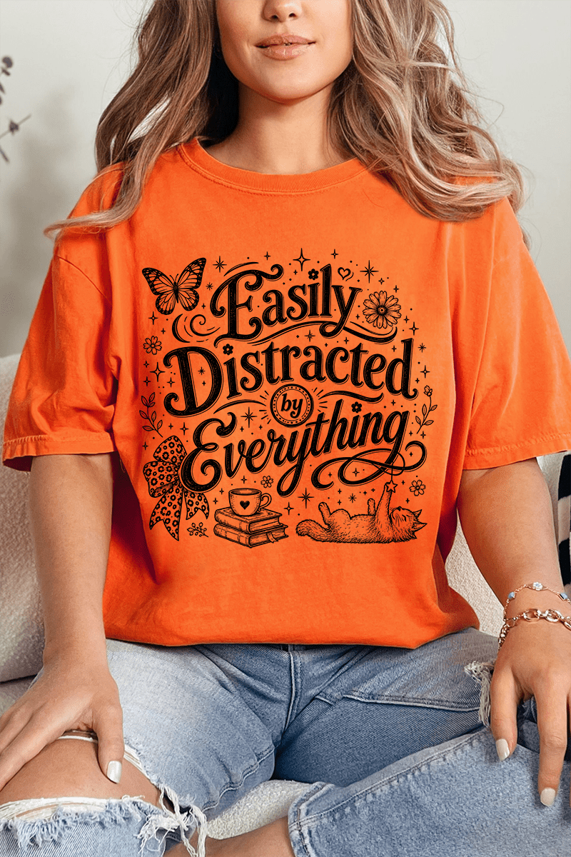 Black Easily Distracted By Everything Comfort Colors Adult Ring-Spun Cotton Tee - Wholesale Accessory Market