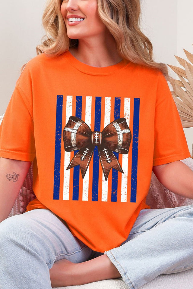 Blue & White Varsity Bow Comfort Colors Adult Ring-Spun Cotton Tee - Wholesale Accessory Market