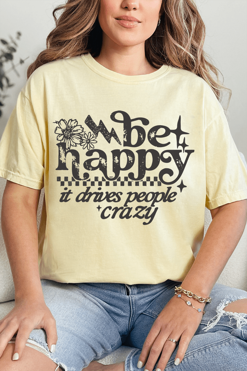 Black Be Happy Comfort Colors Adult Ring-Spun Cotton Tee - Wholesale Accessory Market
