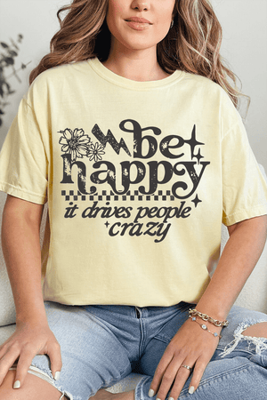 Black Be Happy Comfort Colors Adult Ring-Spun Cotton Tee - Wholesale Accessory Market