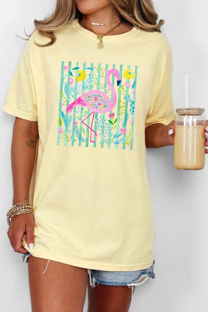 Flamingo Coastal Garden Comfort Colors Adult Ring - Spun Cotton Tee - Wholesale Accessory Market