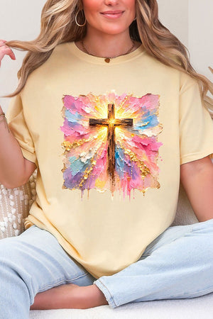 Pastel Brushstroke Cross Comfort Colors Adult Ring - Spun Cotton Tee - Wholesale Accessory Market