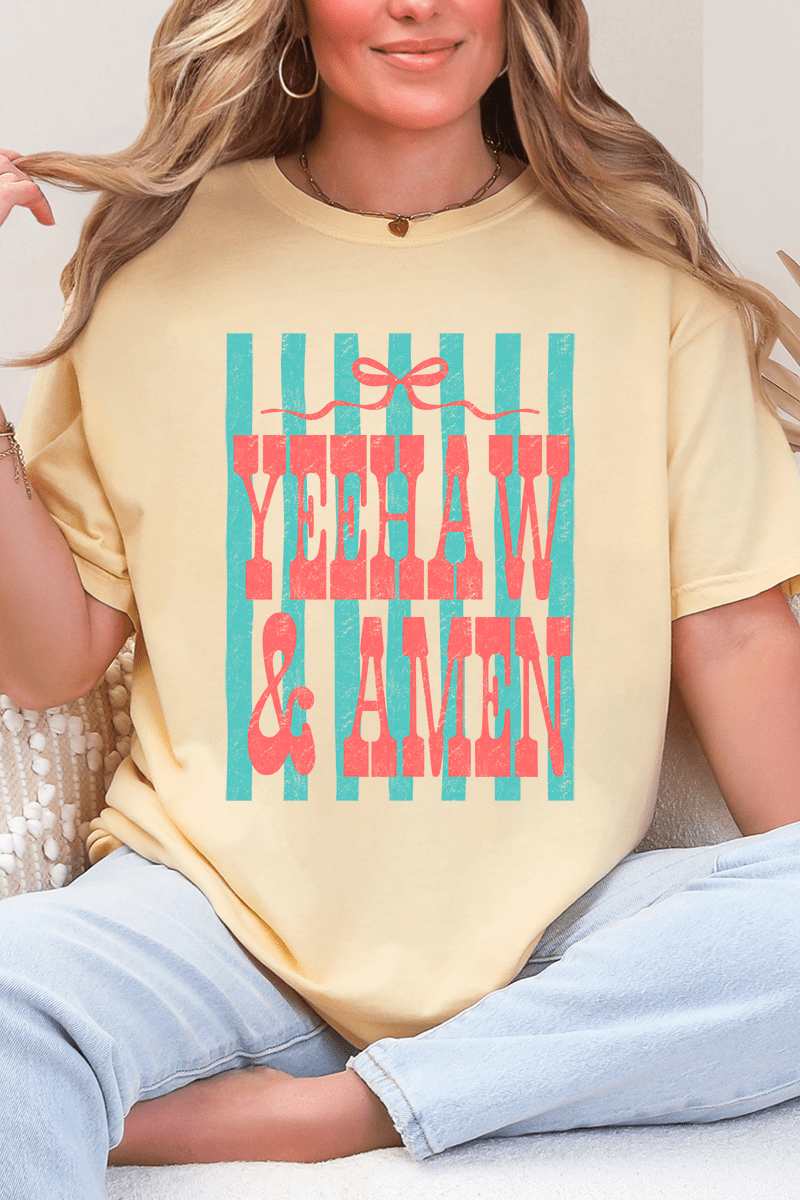 Striped Yeehaw & Amen Comfort Colors Adult Ring - Spun Cotton Tee - Wholesale Accessory Market