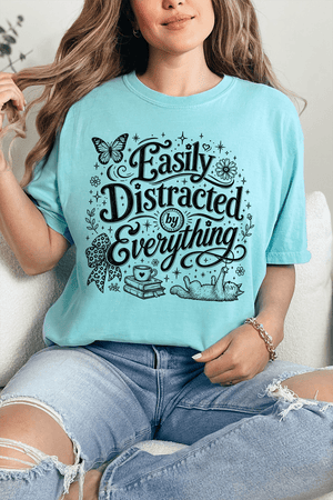 Black Easily Distracted By Everything Comfort Colors Adult Ring-Spun Cotton Tee - Wholesale Accessory Market