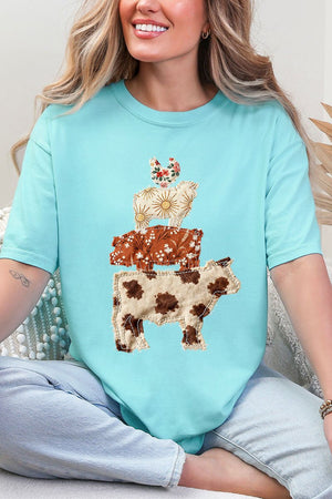 Faux Patchwork Farm Animals Comfort Colors Adult Ring - Spun Cotton Tee - Wholesale Accessory Market