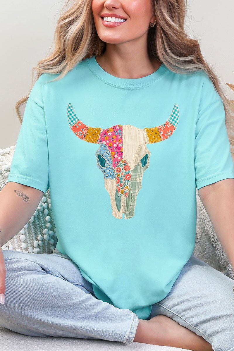 Patchwork Steer Head Comfort Colors Adult Ring - Spun Cotton Tee - Wholesale Accessory Market