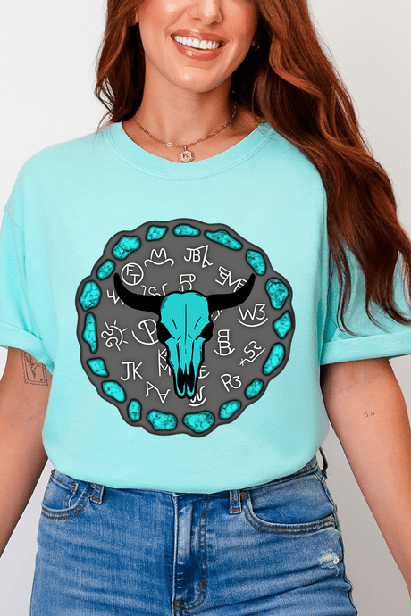 Turquoise Steer Stone Comfort Colors Adult Ring - Spun Cotton Tee - Wholesale Accessory Market