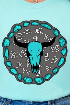 Turquoise Steer Stone Comfort Colors Adult Ring - Spun Cotton Tee - Wholesale Accessory Market