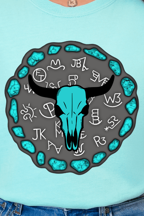 Turquoise Steer Stone Comfort Colors Adult Ring - Spun Cotton Tee - Wholesale Accessory Market