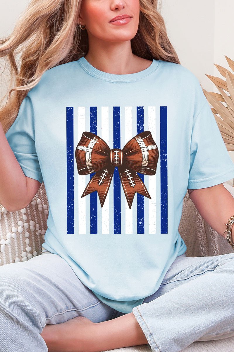 Blue & White Varsity Bow Comfort Colors Adult Ring-Spun Cotton Tee - Wholesale Accessory Market
